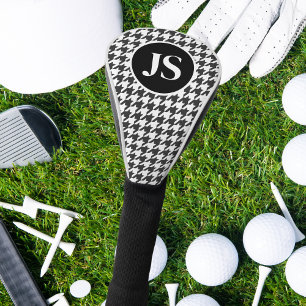 Couvre-club De Golf Motif de Houndstooth Monogrammé noir blanc