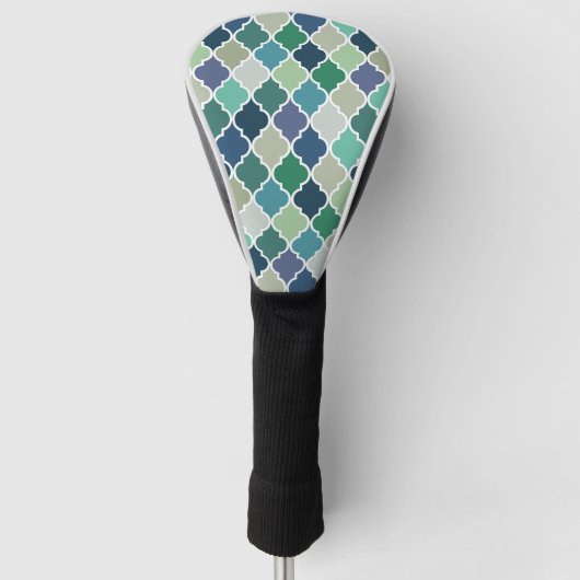 Couvre-club De Golf Motif de quatrefoil bleu, vert et turquoise (Devant)