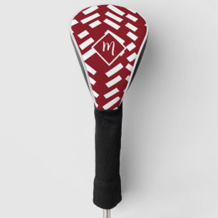 Couvre-club De Golf Motif en diagonale minimaliste rouge, Monogramme