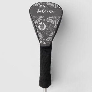 Couvre-club De Golf Motif floral blanc et gris