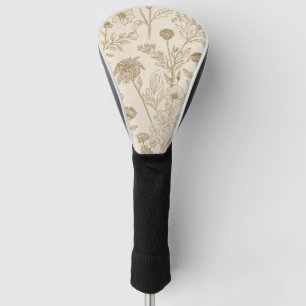 Couvre-club De Golf Motif floral de dessin au trait botanique sépia an