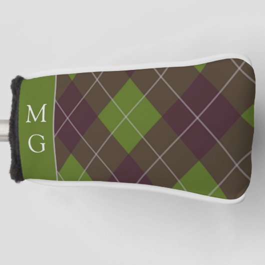 Couvre-club De Golf Motif monogramme argyle vert foncé classique (Devant)