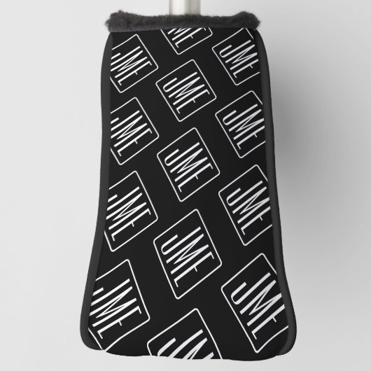 Couvre-club De Golf Motif monogramme moderne | Noir & Blanc (Tourné à 90°)