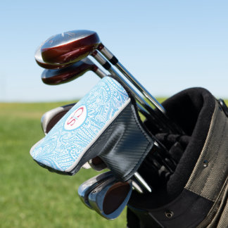 Couvre-club De Golf Motif Paisley Bleu et Mongram Rose