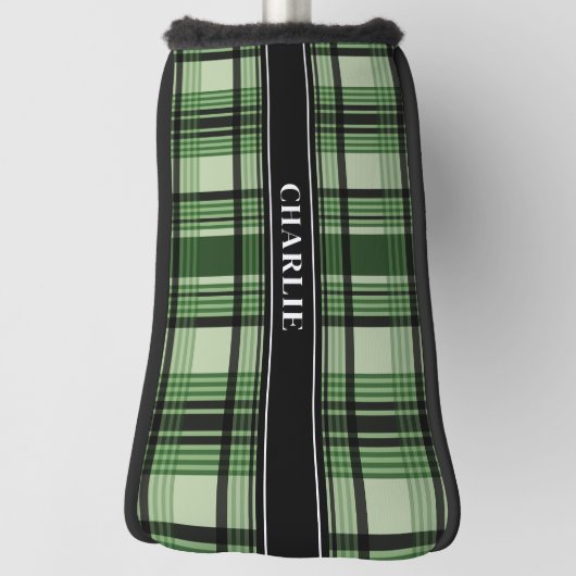 Couvre-club De Golf Motif Plaid Vert Et Noir Avec Nom Personnalisé (Tourné à 90°)