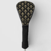 Couvre-club De Golf Motif sans soudure or fleur de lis sur noir (Devant)