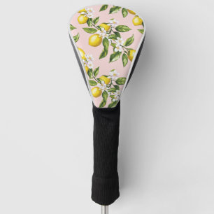 Couvre-club De Golf Motif vintage citron et fleurs sur rose (2)
