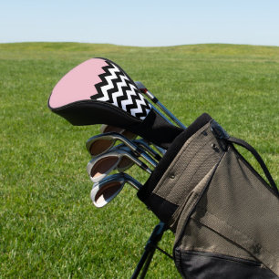 Couvre-club De Golf Motif Zigzag noir et blanc, Chevron, rose