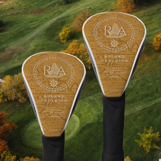 Couvre-club De Golf Nautical Rope Monogram Map Brown