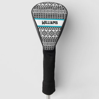 Couvre-club De Golf Noir Blanc Géométrique Polynésien Tribal Monogramm