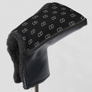 Couvre-club De Golf Noir blanc initiales monogramme minimaliste