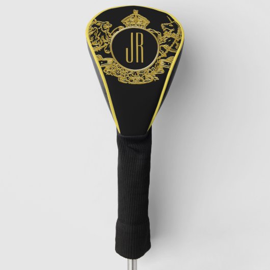 Couvre-club De Golf Noir et monogramme d'emblème de couronne de (Devant)