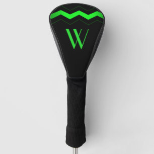 Couvre-club De Golf Noir net avec Lime Green Zigzag initial