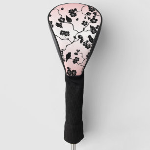Couvre-club De Golf Noir sur les oiseaux Motifs roses et fleurs de cer