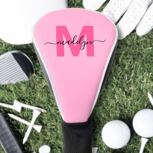 Couvre-club De Golf Nom de monogramme rose personnalisé
