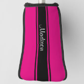 Couvre-club De Golf Nom de script Monogramme de bande noire rose-chaud (Tourné à 90°)