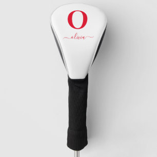 Couvre-club De Golf Nom De Script Monogramme Personnalisé Blanc Et Rou
