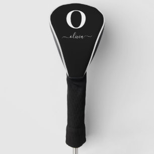 Couvre-club De Golf Nom de script Monogramme Personnalisé Noir Et Blan