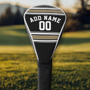 Couvre-club De Golf Nom du maillot sport noir et or - Can EDIT Color