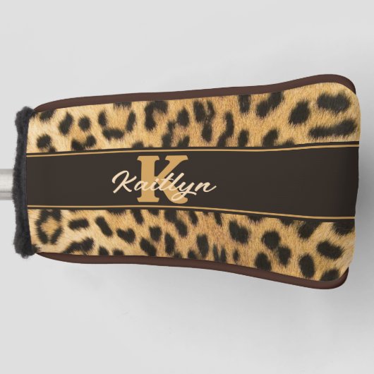 Couvre-club De Golf Nom du monogramme Empreinte de léopard (Devant)