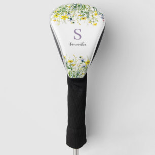 Couvre-club De Golf Nom du monogramme floral jaune