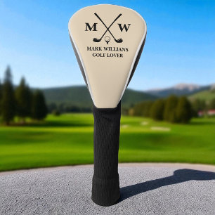 Couvre-club De Golf Nom du monogramme noir personnalisé Golf Lover Bei