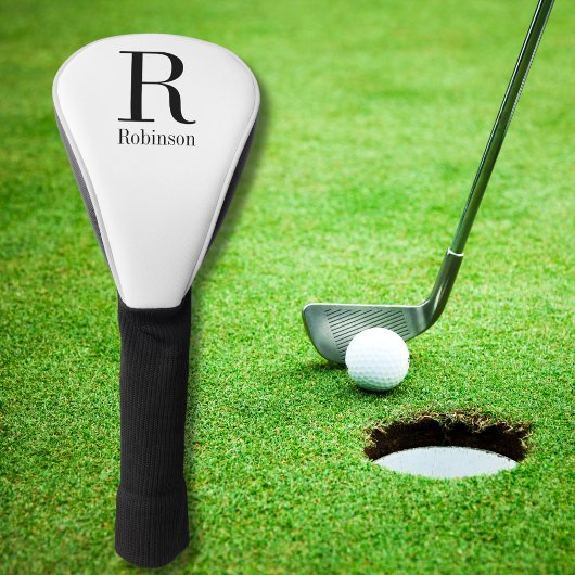 Couvre-club De Golf Nom élégant Monogramme initial Noir moderne