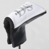 Couvre-club De Golf Nom et monogramme modernes | Blanc noir et gris (Devant 3/4)