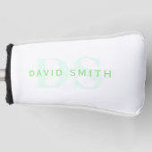 Couvre-club De Golf Nom et monogramme modernes | Vert et blanc (Devant)