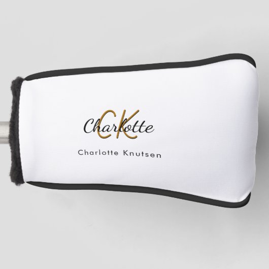 Couvre-club De Golf Nom initial du monogramme en or blanc noir (Devant)