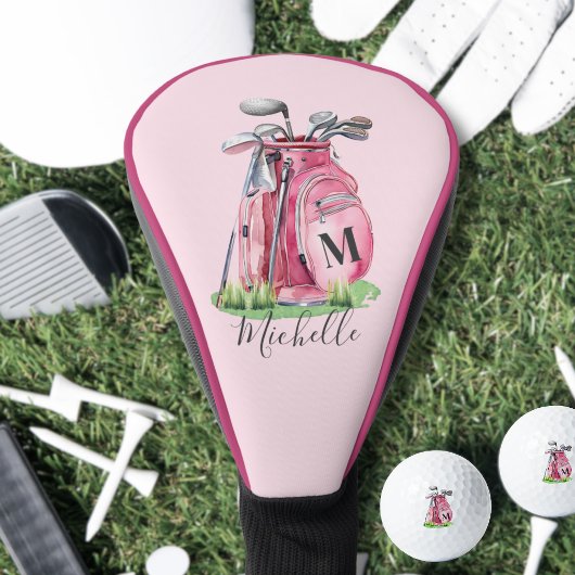 Couvre-club De Golf Nom initial Monogramme Rose Girly