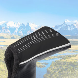 Couvre-club De Golf Nom modifiable et bandes géométriques Noir et bl