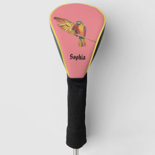 Couvre-club De Golf Nom personnalisé avec perroquet macaw oiseau rose