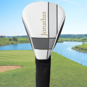 Couvre-club De Golf Nom personnalisé minimaliste moderne blanc gris et