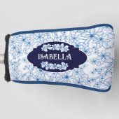 Couvre-club De Golf Nom personnalisé Modèle floral bleu féminin (Devant)