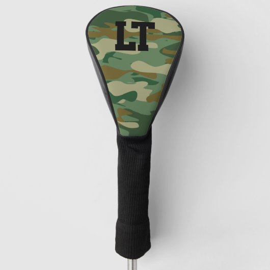Couvre-club De Golf Nom personnalisé monogramme vert camo armée (Devant)