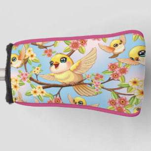 Couvre-club De Golf Oiseaux mignons et heureux parmi les fleurs du pri