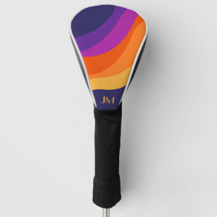 Couvre-club De Golf Ondes en diagonale rouge orange et jaune rétro