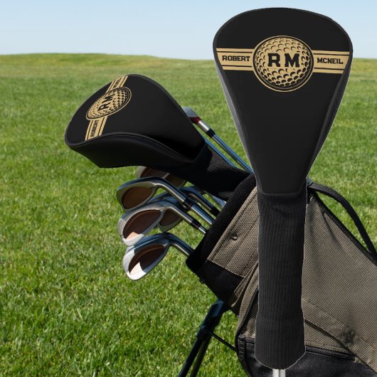 Couvre-club De Golf Or personnalisé classique or et noir avec initiale
