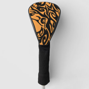 Couvre-club De Golf Orange de loup tribal Abstrait sur noir