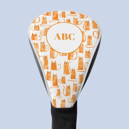 Couvre-club De Golf Orange Ginger Cat Monogram Intials Personalized