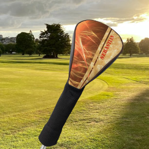 Couvre-club De Golf Orange Streaks Champagne Bubbles Nom personnalisé