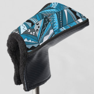 Couvre-club De Golf Ornement ethnique bleu monochrome.