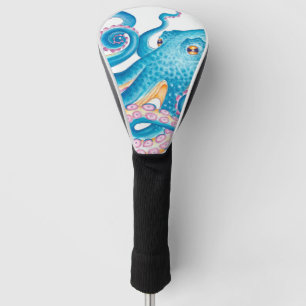 Couvre-club De Golf Otopus bleu Orange rose Aquarelle Art