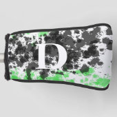 Couvre-club De Golf Paint Splatter vert noir blanc Monogramme (Devant)