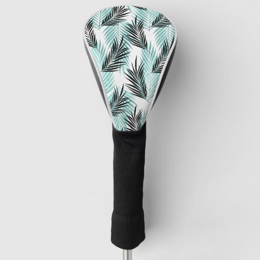 Couvre-club De Golf Palm Feuilles Tropical Tree noir turquoise et bril (Devant)