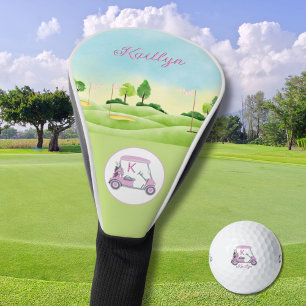 Couvre-club De Golf Panier Pink Watercolor Nom Golf Il