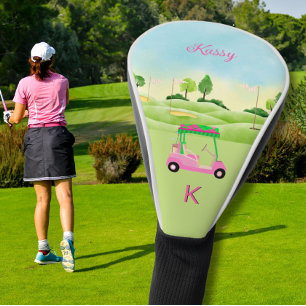 Couvre-club De Golf Panier Pink Watercolor Nom Golf Il