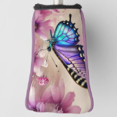 Couvre-club De Golf Papillon bleu étonnant et fleurs roses (Tourné à 90°)