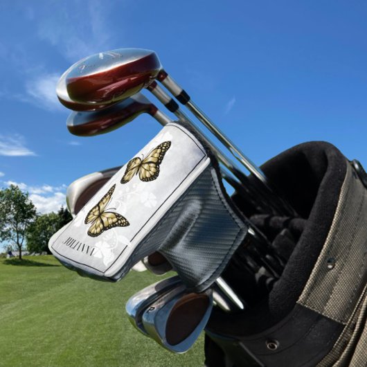 Couvre-club De Golf Papillon d'or Floral Golf Head Cover